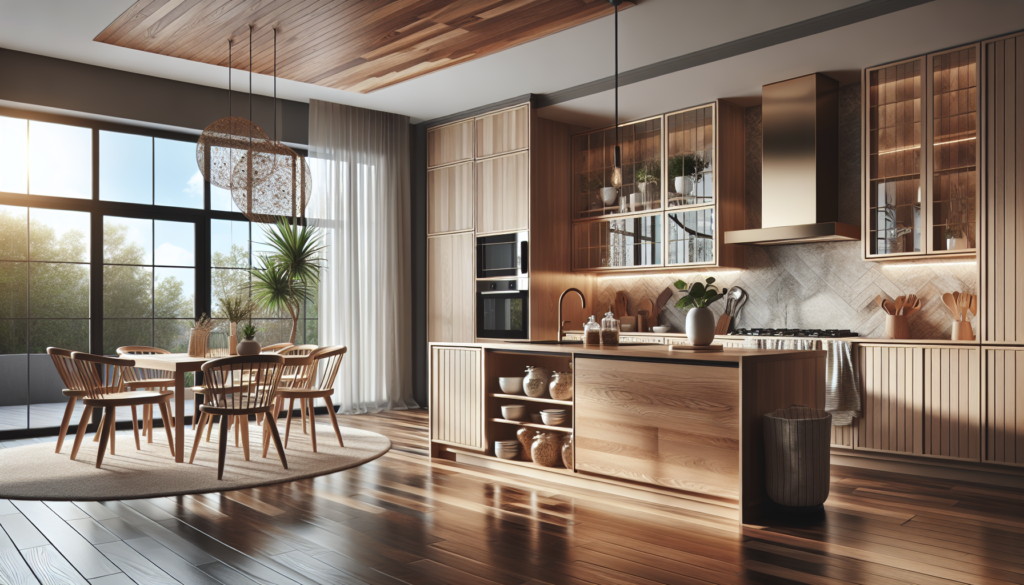 A professional, high-quality photograph showing Transformez votre espace : L'impact du bois dans la rénovation de cuisine. Natural lighting, realistic scene, photorealistic style. Wide angle shot, 16:9 aspect ratio. Professional photography, detailed, high resolution. Context: rénovation de cuisine en bois. NO text, NO watermarks, NO logos. Clean, professional image.